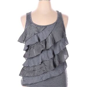LC Lauren Conrad Gray Ruffle Scoop Neck Tank